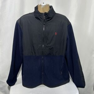 VTG Polo Ralph Lauren Fleece Blue Black Full Zip Jacket Men Sz XL Logo Polartec